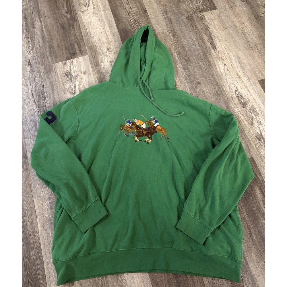 Polo Ralph Lauren Men's 3xlt Green TRIPLE-PONY Fleece HOODIE Sweater